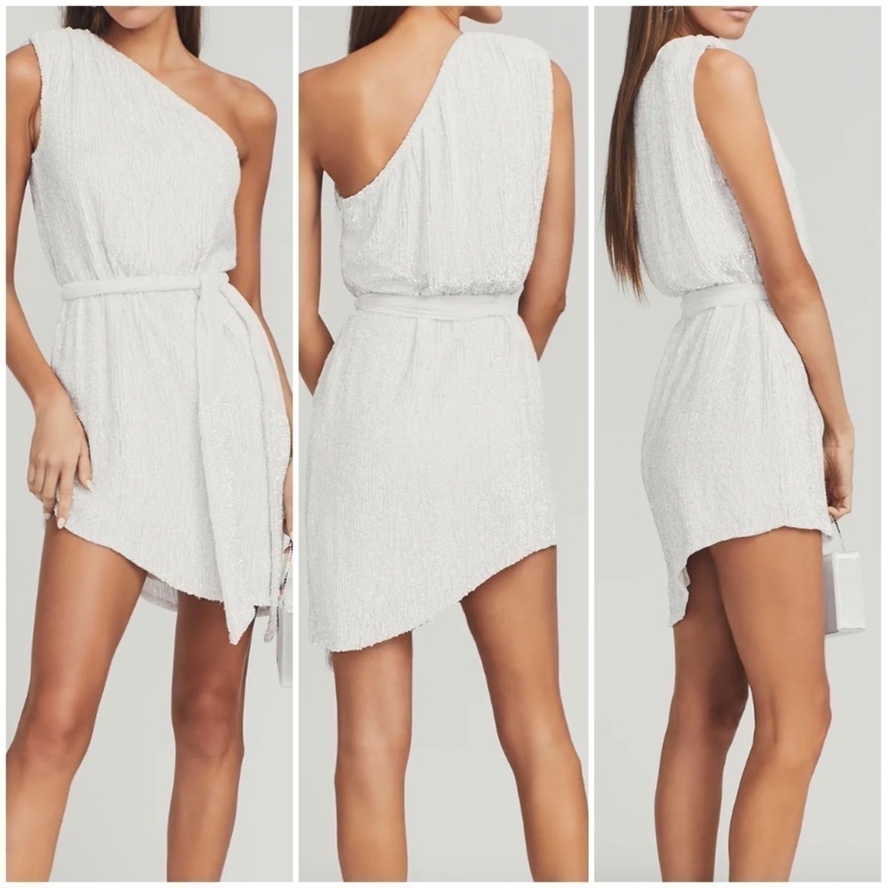 RETROFETE Ella One-Shoulder Sequined Dress: White